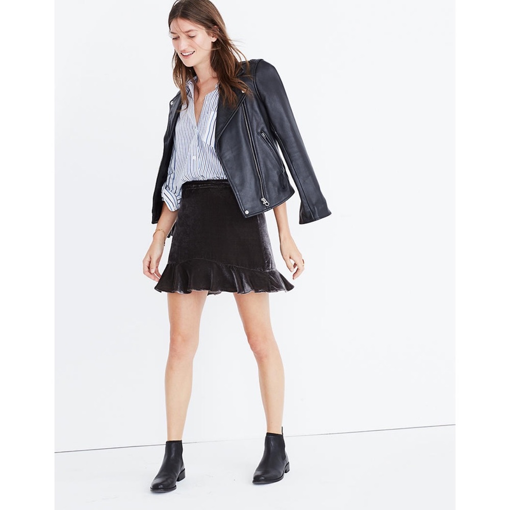 Madewell Silk Viscose Blend Velvet Ruffle-Edge Skirt A-Line Fall Winter Holiday